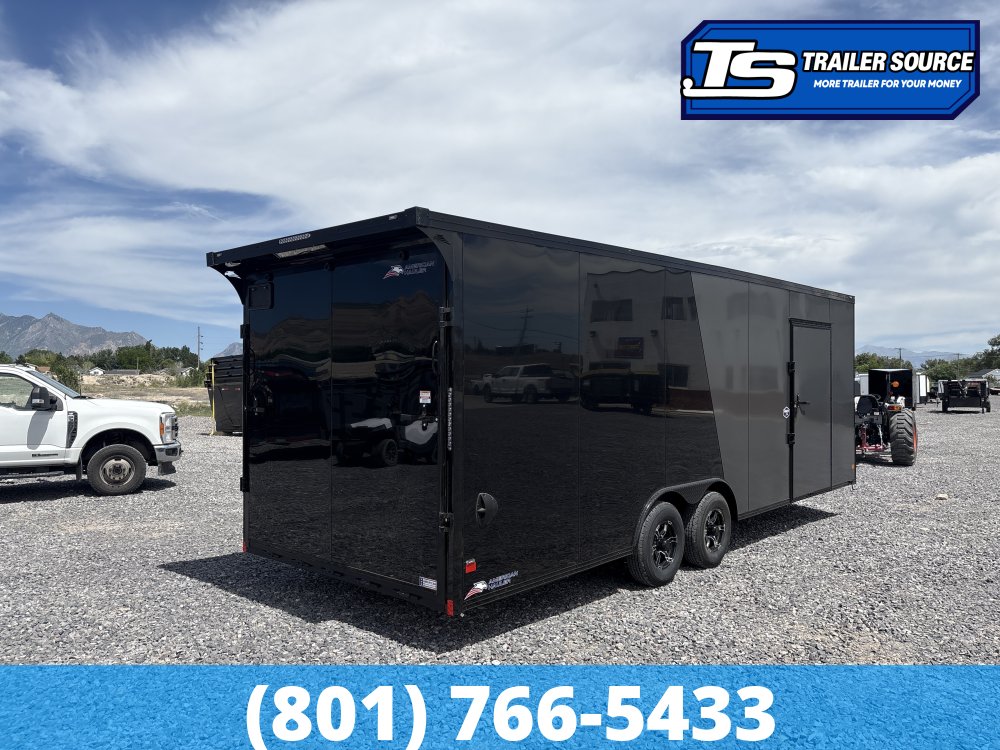 8.5x24 American Hauler Mach Enclosed Car Hauler Trailer - 7'6" Interior - 10K GVWR - .080 PolyCor, Black Out Package, Rear Spoiler w/ Load Lights