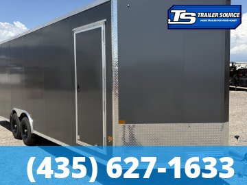 8.5x24 Alcom Aluminum EZ Hauler XLT Auto Trailer - 7'0" Interior - 10K GVWR - .080 PolyCor, Dovetail, Rear Spoiler w/ Load Lights, Translucent Roof, Ultimate Escape Door