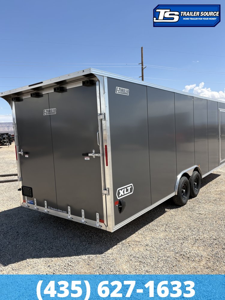 8.5x24 Alcom Aluminum EZ Hauler XLT Auto Trailer - 7'0" Interior - 10K GVWR - .080 PolyCor, Dovetail, Rear Spoiler w/ Load Lights, Translucent Roof, Ultimate Escape Door