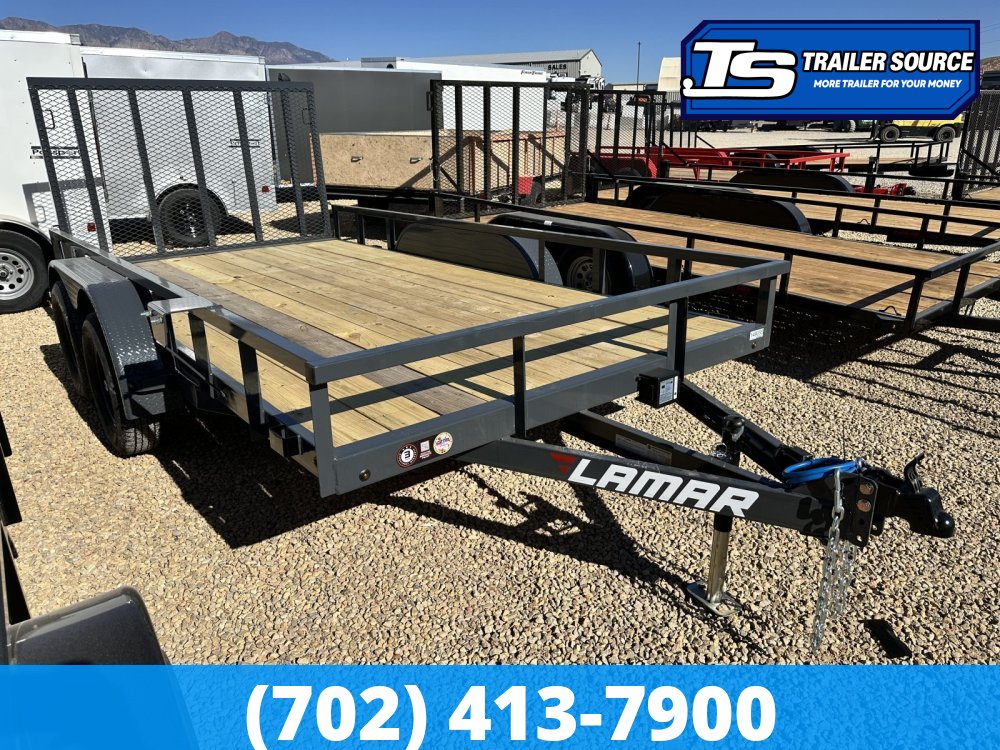 7'x16' Lamar UC Tandem Axle Utility Trailer - 7K GVWR - Dovetail, Ramp Gate, Tube Top Rail