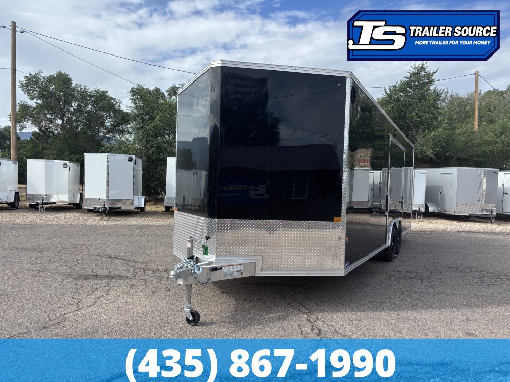 8.5x24 Alcom Aluminum EZ Hauler XLT Auto Trailer - 7'0" Interior - 10K GVWR - .080 PolyCor, Dovetail, Rear Spoiler, Translucent Roof, Ultimate Escape Door