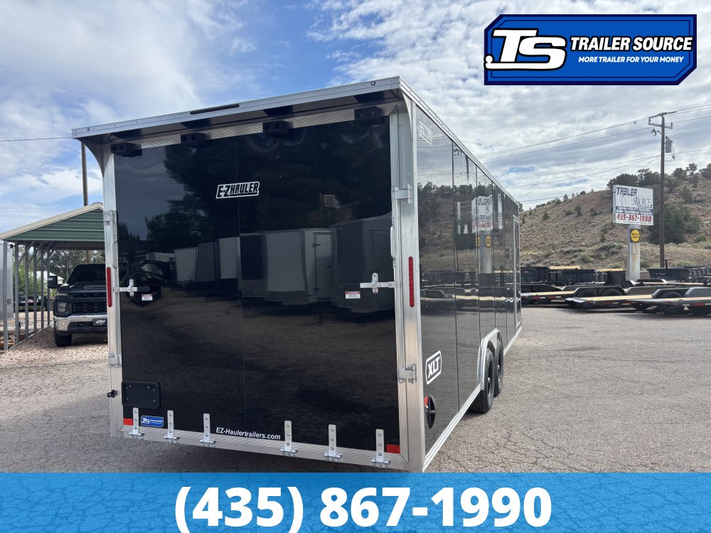 8.5x24 Alcom Aluminum EZ Hauler XLT Auto Trailer - 7'0" Interior - 10K GVWR - .080 PolyCor, Dovetail, Rear Spoiler, Translucent Roof, Ultimate Escape Door