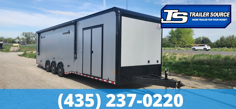 8.5x34 American Hauler Silver Hawk Enclosed Car Hauler Trailer - 7'10" Interior - 18K GVWR - A/C Prep Package, Air Compressor Prep Pkg, Black Out Package, Dovetail, Extended Tongue