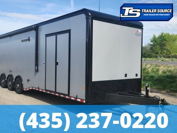 8.5x34 American Hauler Silver Hawk Enclosed Car Hauler Trailer - 7'10" Interior - 18K GVWR - A/C Prep Package, Air Compressor Prep Pkg, Black Out Package, Dovetail, Extended Tongue