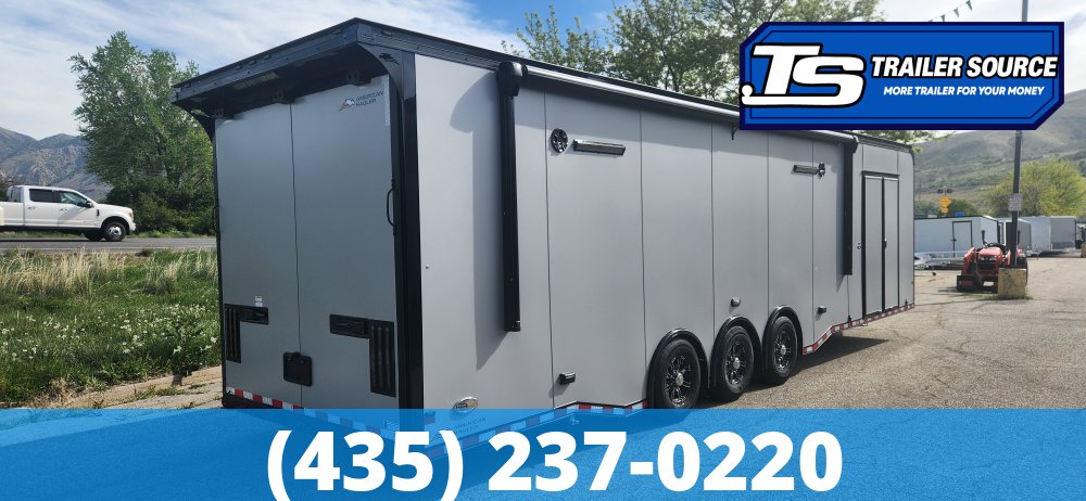 8.5x34 American Hauler Silver Hawk Enclosed Car Hauler Trailer - 7'10" Interior - 18K GVWR - A/C Prep Package, Air Compressor Prep Pkg, Black Out Package, Dovetail, Extended Tongue