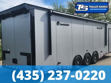 8.5x34 American Hauler Silver Hawk Enclosed Car Hauler Trailer - 7'10" Interior - 18K GVWR - A/C Prep Package, Air Compressor Prep Pkg, Black Out Package, Dovetail, Extended Tongue