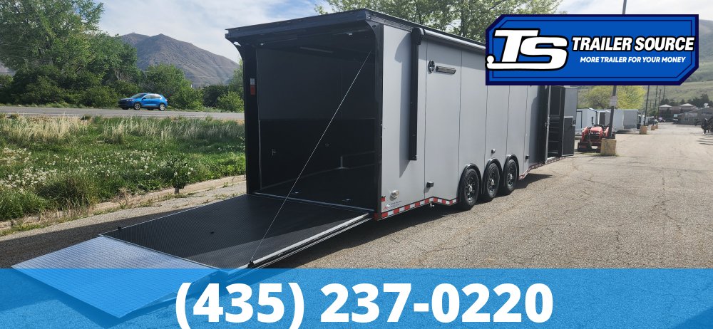 8.5x34 American Hauler Silver Hawk Enclosed Car Hauler Trailer - 7'10" Interior - 18K GVWR - A/C Prep Package, Air Compressor Prep Pkg, Black Out Package, Dovetail, Extended Tongue