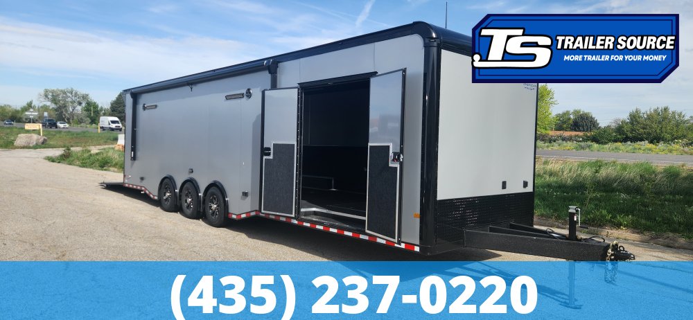 8.5x34 American Hauler Silver Hawk Enclosed Car Hauler Trailer - 7'10" Interior - 18K GVWR - A/C Prep Package, Air Compressor Prep Pkg, Black Out Package, Dovetail, Extended Tongue