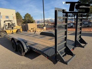 7x16 Lamar CC Flatbed Car Hauler Trailer - 10K GVWR Removable Fenders, Stand Up Ramps