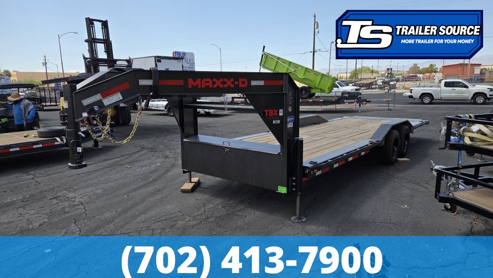 8.5'x24' Maxx-D T8X Gooseneck Wide Body w/ Drive Over Fenders Power Tilt
