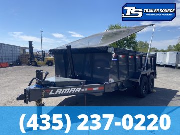 7x14 Lamar DT Dump Trailer - 36" Sides - 14K GVWR - Long Arm Tarp, Stabilizer Jacks, Telescopic