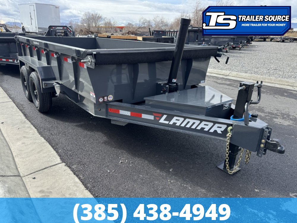 7x14 Lamar DT Dump Trailer - 24" Sides - 14K GVWR - Stabilizer Jacks, Telescopic