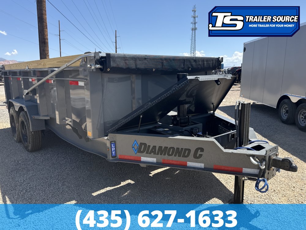 7x16 Diamond C LPT 210 Deckover Dump Trailer - 23K GVWR - Board Brackets, Hydraulic Jack(s)