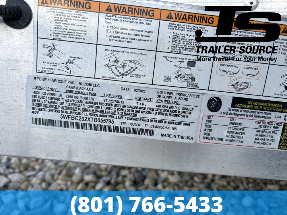 8.5x20 Alcom Aluminum EZ Hauler XLT Auto Trailer - 7'0" Interior - 10K GVWR -