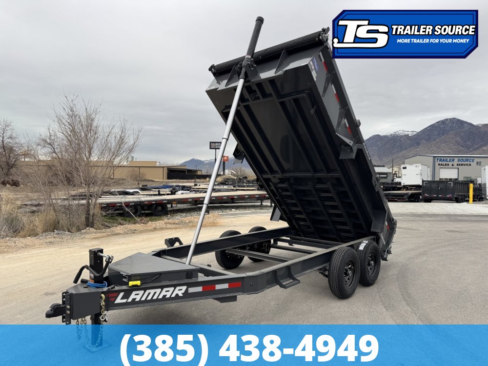 7x14 Lamar DT Dump Trailer - 24" Sides - 14K GVWR - Stabilizer Jacks, Telescopic
