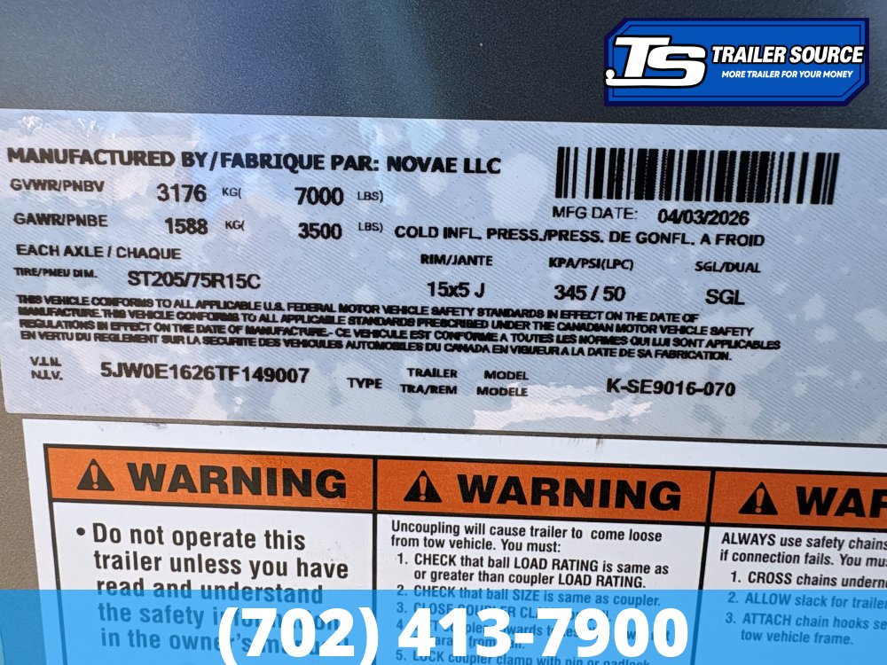 7.5x16 Look Element SE Enclosed Cargo Trailer - 7'0" Interior - 7K GVWR -