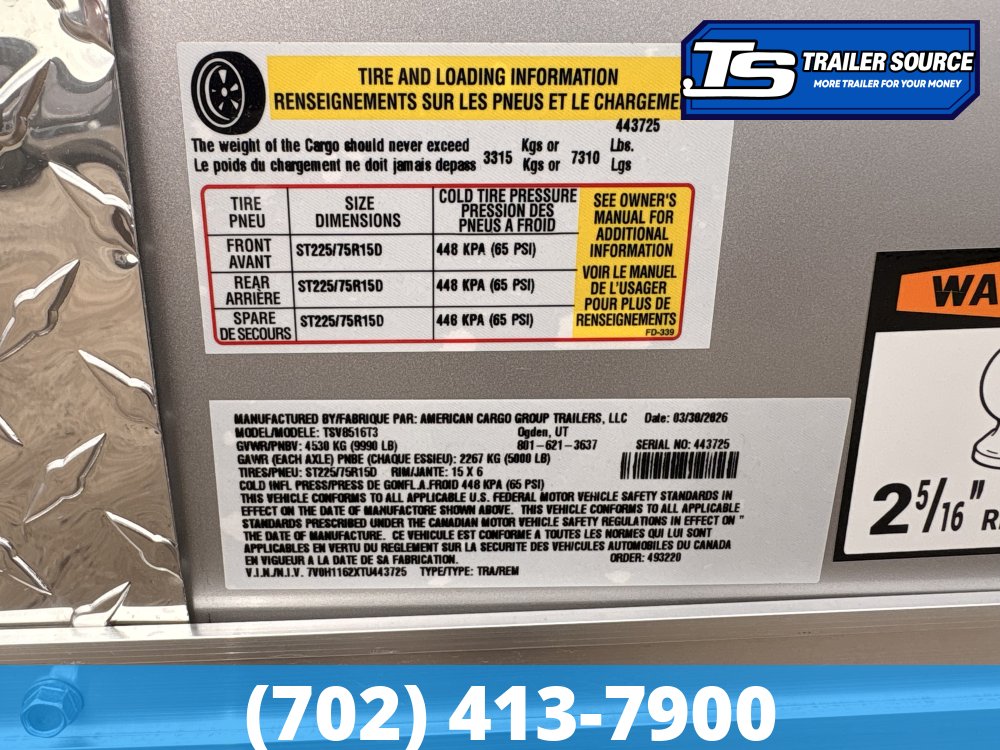 8.5x16 Haulmark Transport Enclosed Cargo Trailer - 7'0" Interior - 10K GVWR -