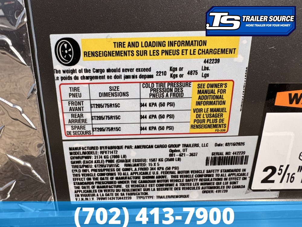 7x14 Wells Cargo Road Force Enclosed Cargo Trailer - 7'0" Interior - 7K GVWR -