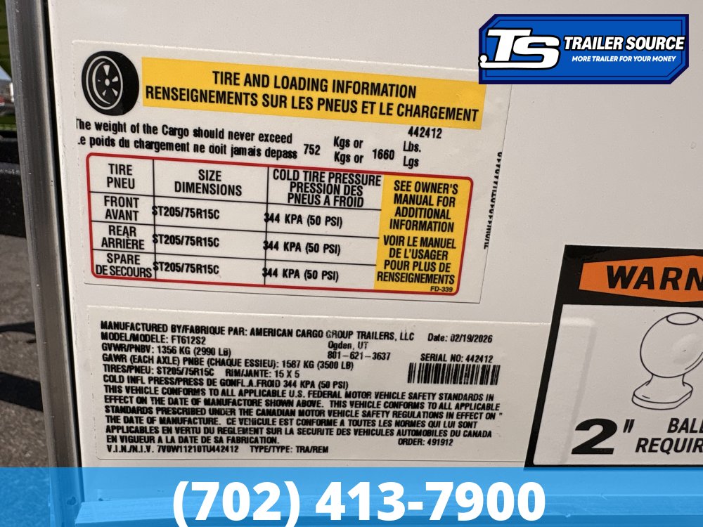 6x12 Wells Cargo FastTrac Enclosed Cargo Trailer - 6'0" Interior - 3.5K GVWR -