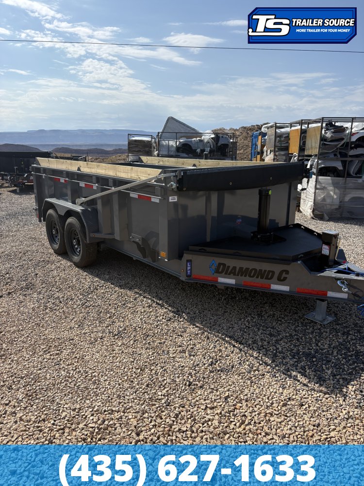7x14 Diamond C LPT 207 Dump Trailer - 32" Sides - 15.5K GVWR - 14 Ply Tires, 5 Stage Telescopic, Board Brackets, Long Arm Tarp