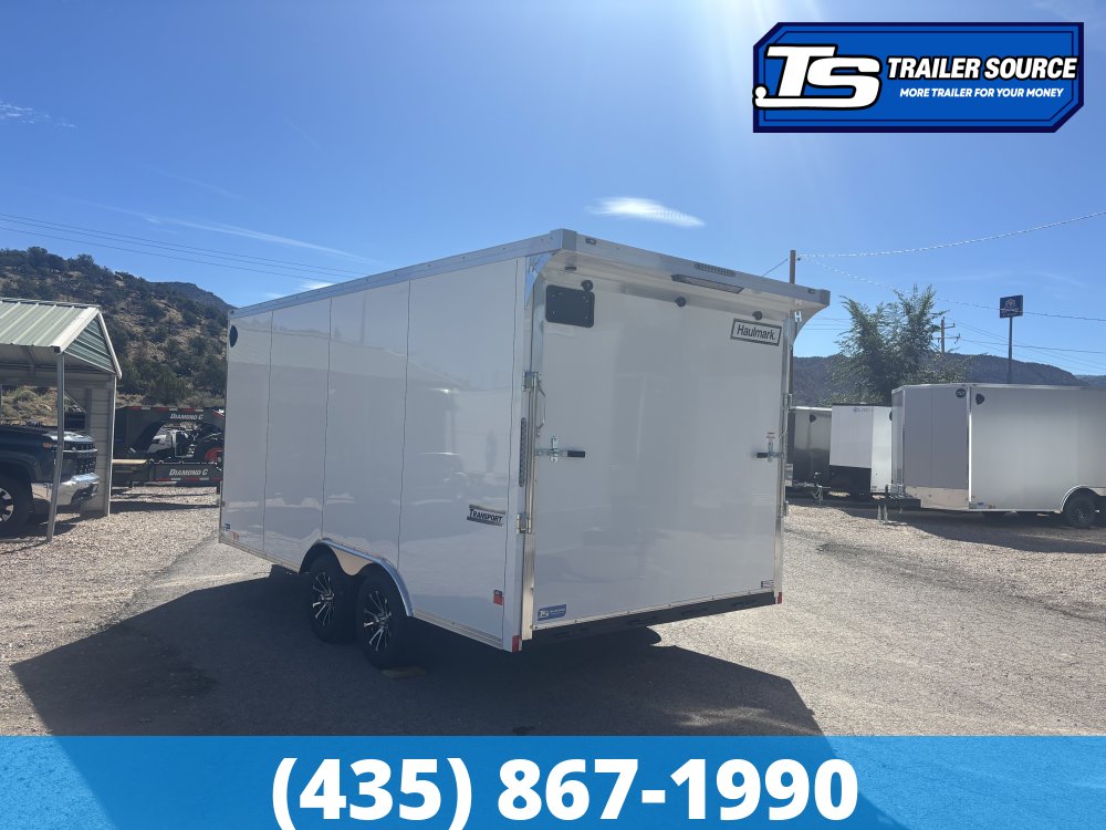 8.5x16 Haulmark Transport Enclosed Cargo Trailer - 7'0" Interior - 7K GVWR - Alloy Wheels, Dovetail, Finished Interior, Rear Spoiler w/ Load Lights, Rubber Coin Floor, Torsion Axle
