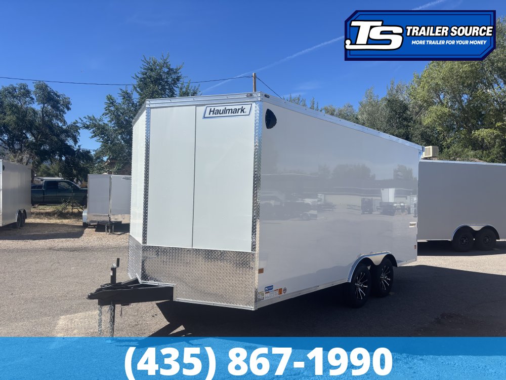 8.5x16 Haulmark Transport Enclosed Cargo Trailer - 7'0" Interior - 7K GVWR - Alloy Wheels, Dovetail, Finished Interior, Rear Spoiler w/ Load Lights, Rubber Coin Floor, Torsion Axle