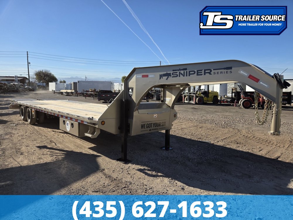 8.5x32 Iron Bull FLG Gooseneck Equipment Trailer -  24K GVWR - Custom Graphics, Gooseneck, Hydraulic Jack(s), Max Ramps, Spare Tire