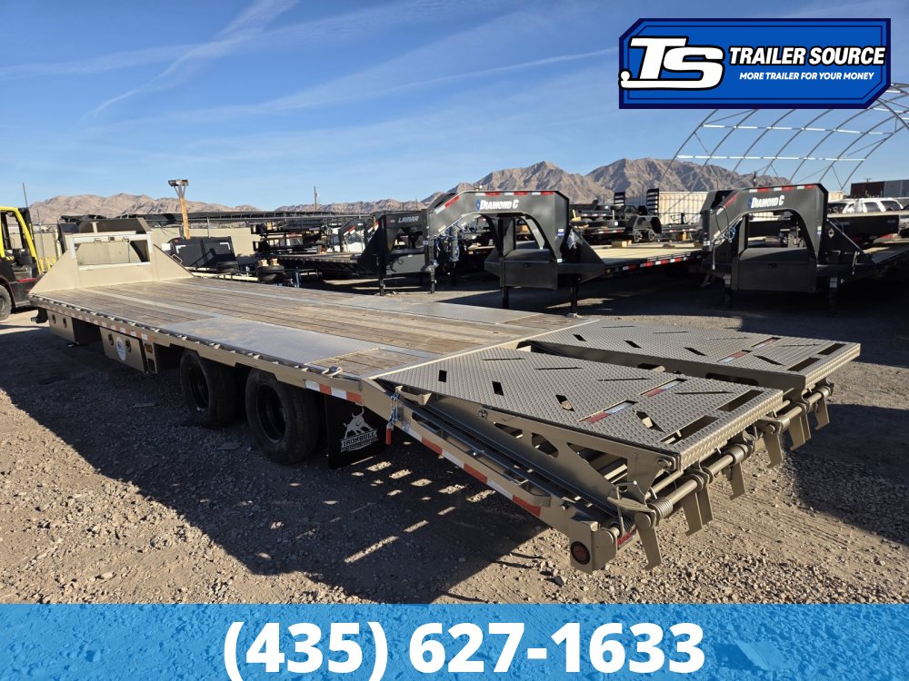 8.5x32 Iron Bull FLG Gooseneck Equipment Trailer -  24K GVWR - Custom Graphics, Gooseneck, Hydraulic Jack(s), Max Ramps, Spare Tire