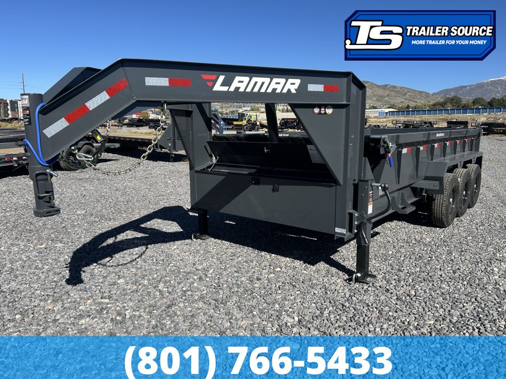 7x16 Lamar DT Gooseneck Dump Trailer - 24" Sides - 21K GVWR - Stabilizer Jacks, Telescopic