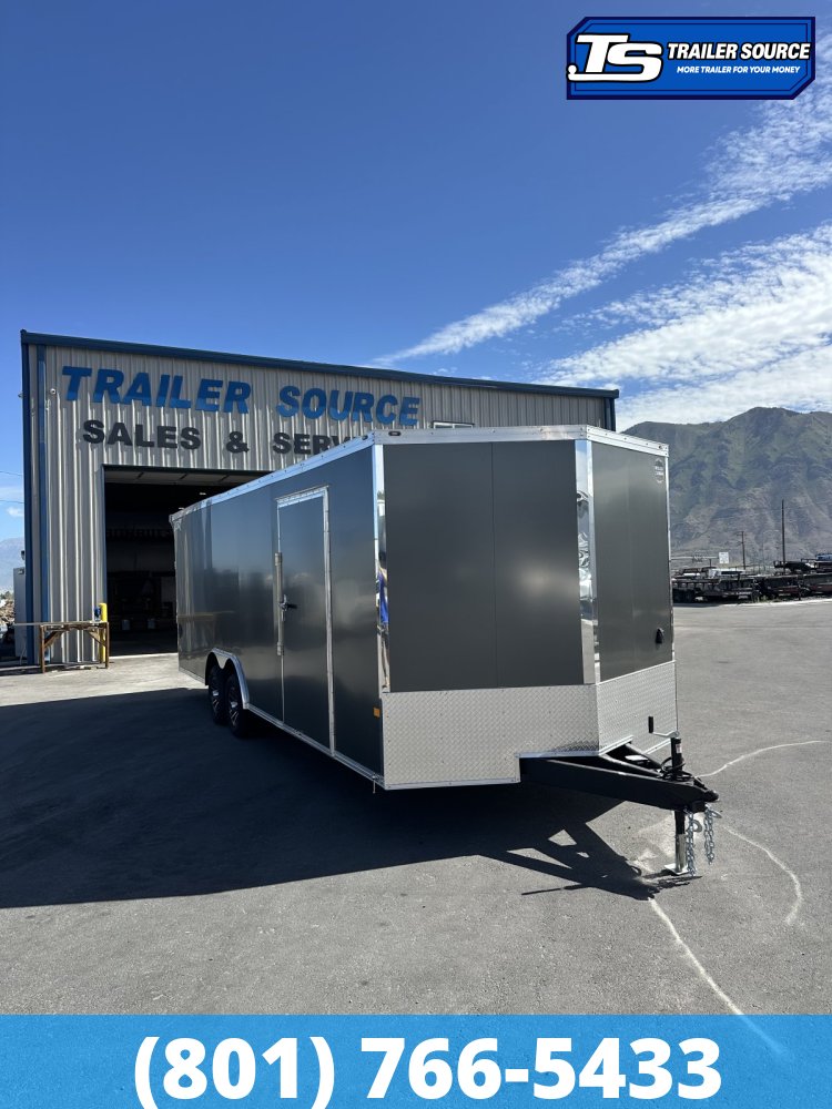 8.5x24 Wells Cargo Revv Enclosed Car Hauler Trailer - 7'0" Interior - 10K GVWR - .080 PolyCor, Alloy Wheels, Barlock on Door, Rear Spoiler w/ Load Lights