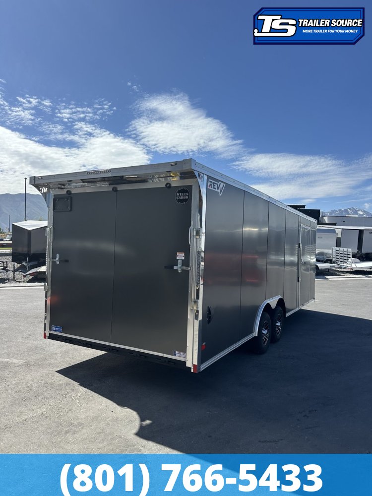 8.5x24 Wells Cargo Revv Enclosed Car Hauler Trailer - 7'0" Interior - 10K GVWR - .080 PolyCor, Alloy Wheels, Barlock on Door, Rear Spoiler w/ Load Lights