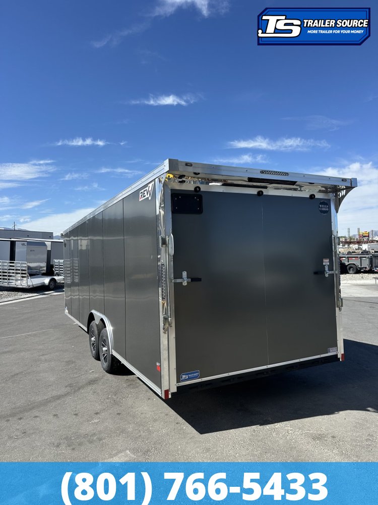 8.5x24 Wells Cargo Revv Enclosed Car Hauler Trailer - 7'0" Interior - 10K GVWR - .080 PolyCor, Alloy Wheels, Barlock on Door, Rear Spoiler w/ Load Lights