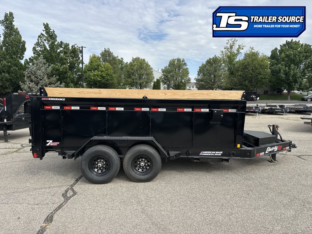 7x14 Liberty LD Dump Trailer - 44" Sides - 15.4K GVWR - 7 Gauge Floor, Board Brackets, Fork Holders, Telescopic