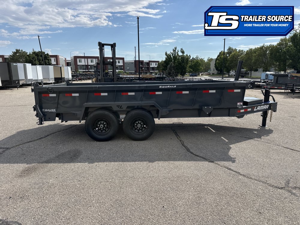 7x16 Lamar DT Dump Trailer - 24" Sides - 14K GVWR - Stabilizer Jacks, Telescopic