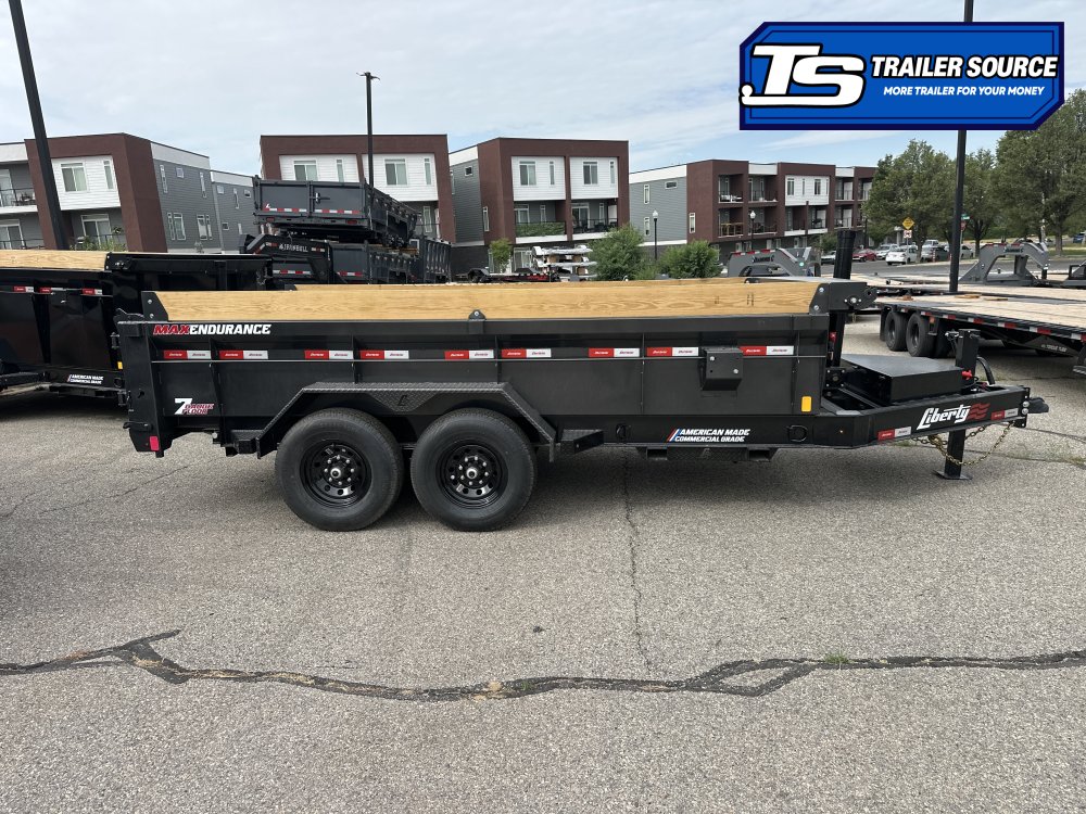 7x14 Liberty LD Dump Trailer - 24" Sides - 15.4K GVWR - 2 Tone Color, 7 Gauge Floor, Board Brackets, Fork Holders, Telescopic