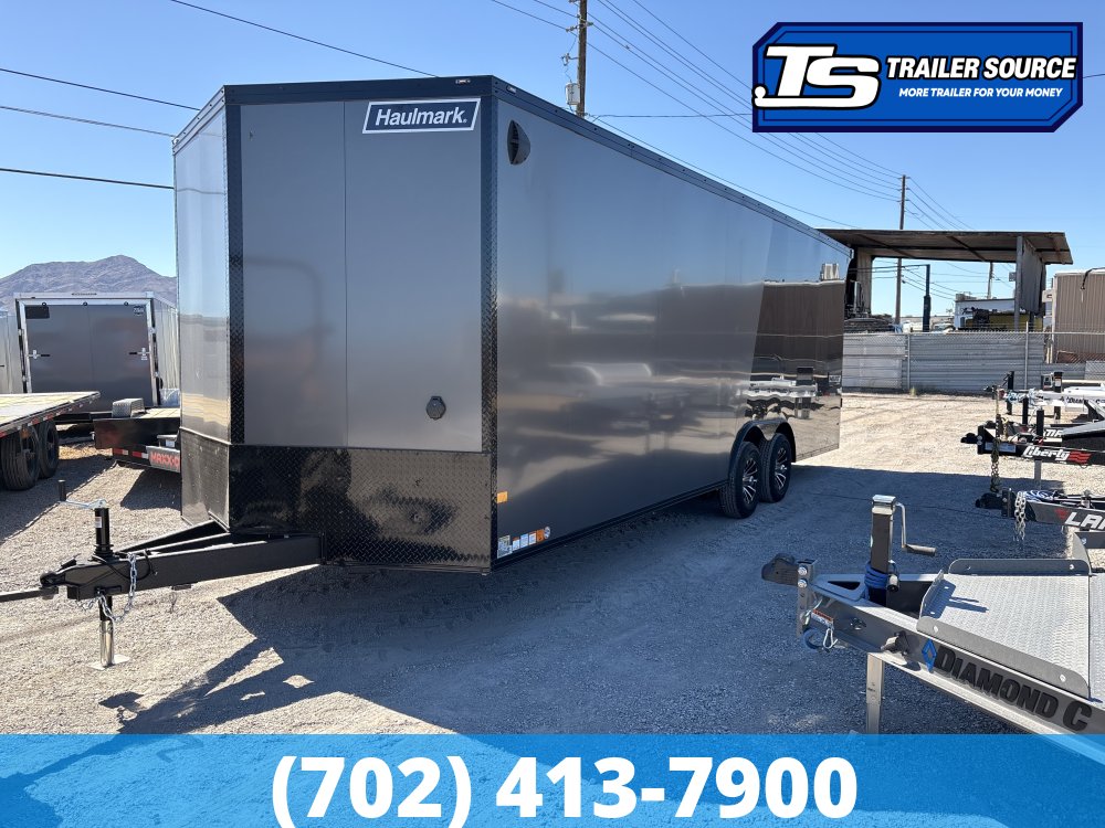 8.5x24 Haulmark Heat Enclosed Car Hauler Trailer - 7'6" Interior - 10K GVWR - .080 PolyCor, 2 Tone Color, Black Out Package, Rear Spoiler w/ Load Lights