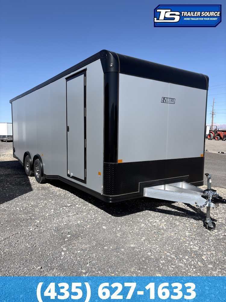 8.5x24 Alcom EZ Hauler Premium Aluminum Enclosed Car Hauler Trailer - 10K GVWR - .080 PolyCor, Alloy Wheels, Black Out Package, Finished Interior, Ramp Door, Rear Spoiler w/ Load L