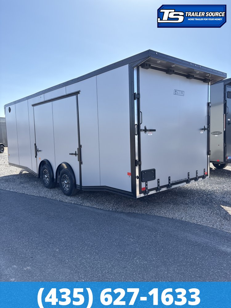 8.5x24 Alcom EZ Hauler Premium Aluminum Enclosed Car Hauler Trailer - 10K GVWR - .080 PolyCor, Alloy Wheels, Black Out Package, Finished Interior, Ramp Door, Rear Spoiler w/ Load L