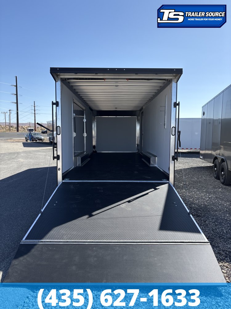 8.5x24 Alcom EZ Hauler Premium Aluminum Enclosed Car Hauler Trailer - 10K GVWR - .080 PolyCor, Alloy Wheels, Black Out Package, Finished Interior, Ramp Door, Rear Spoiler w/ Load L