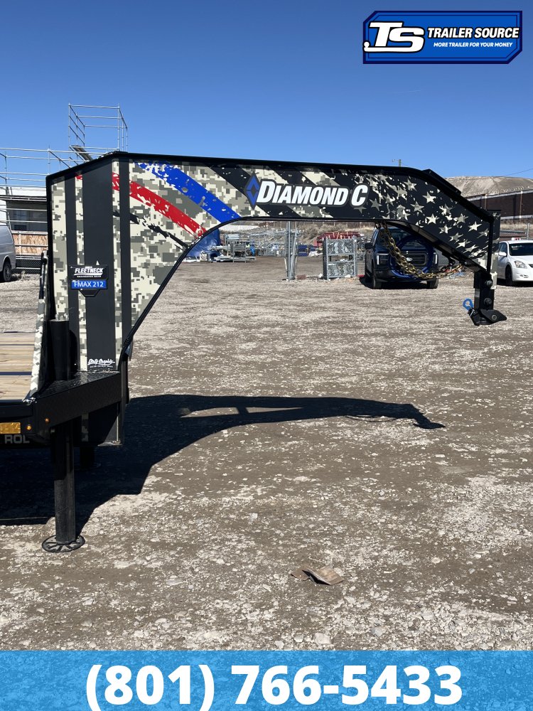 8.5x32 Diamond C FMAX-HDT 212 Gooseneck Hydraulic Dovetail Equipment Trailer - 25.9K GVWR - 17.5" HD Wheels, 18 Ply Tires, Aluminum Outer Wheels, Custom Graphics, Hydraulic Jack(s)