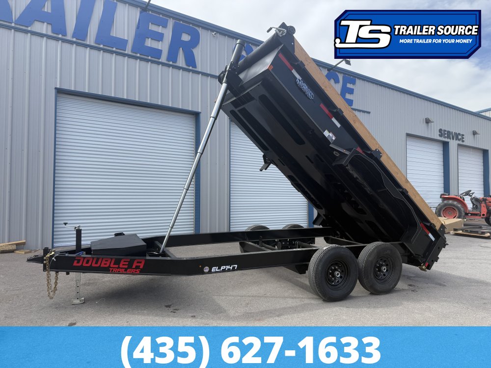 Double A Excel Series ELP 7x14 ft Dump Trailer 20" Sides 15.4K GVWR I-Beam Frame, Telescopic, Wireles Remote