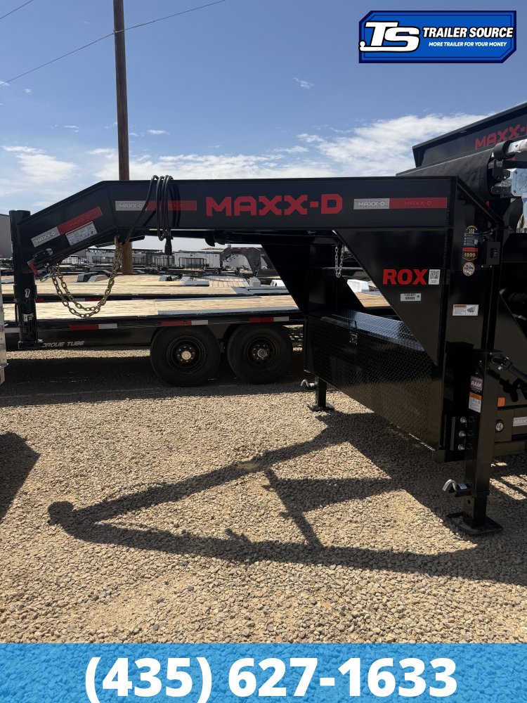 Maxx-D ROX Gooseneck 7x14 ft Roll Off Trailer  14K GVWR Electric Tarp