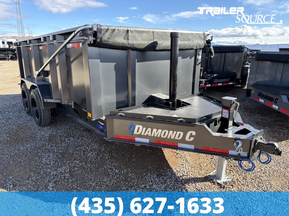 7x14 Diamond C LPT 208 Dump Trailer - 44" Sides - 18K GVWR - 18 Ply Tire Upgrade, Long Arm Tarp