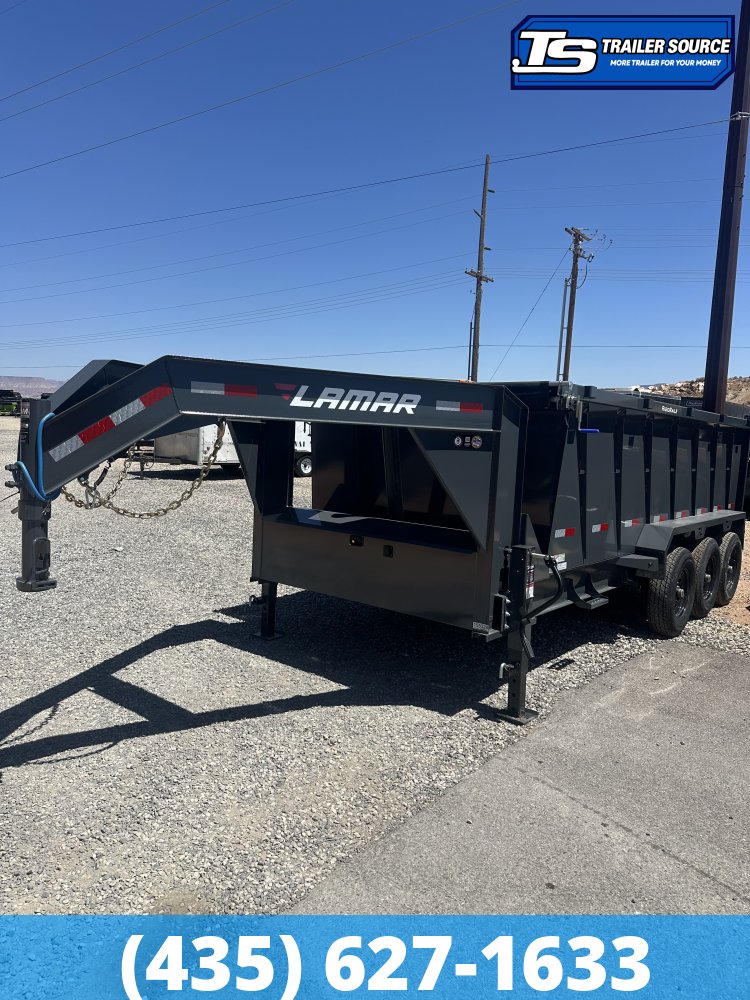 7x16 Lamar DT Gooseneck Dump Trailer - 48" Sides - 21K GVWR - Stabilizer Jacks, Telescopic