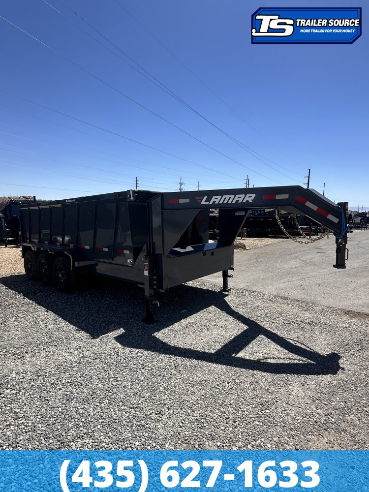 7x16 Lamar DT Gooseneck Dump Trailer - 48" Sides - 21K GVWR - Stabilizer Jacks, Telescopic