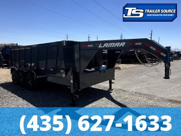 7x16 Lamar DT Gooseneck Dump Trailer - 48" Sides - 21K GVWR - Stabilizer Jacks, Telescopic