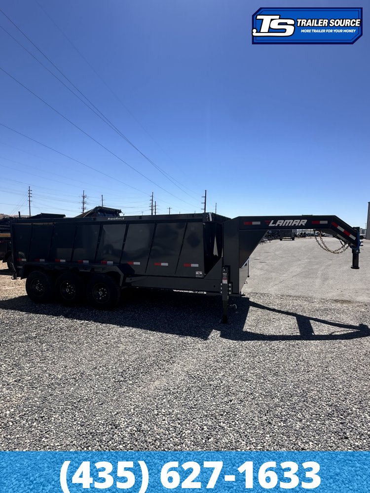 7x16 Lamar DT Gooseneck Dump Trailer - 48" Sides - 21K GVWR - Stabilizer Jacks, Telescopic