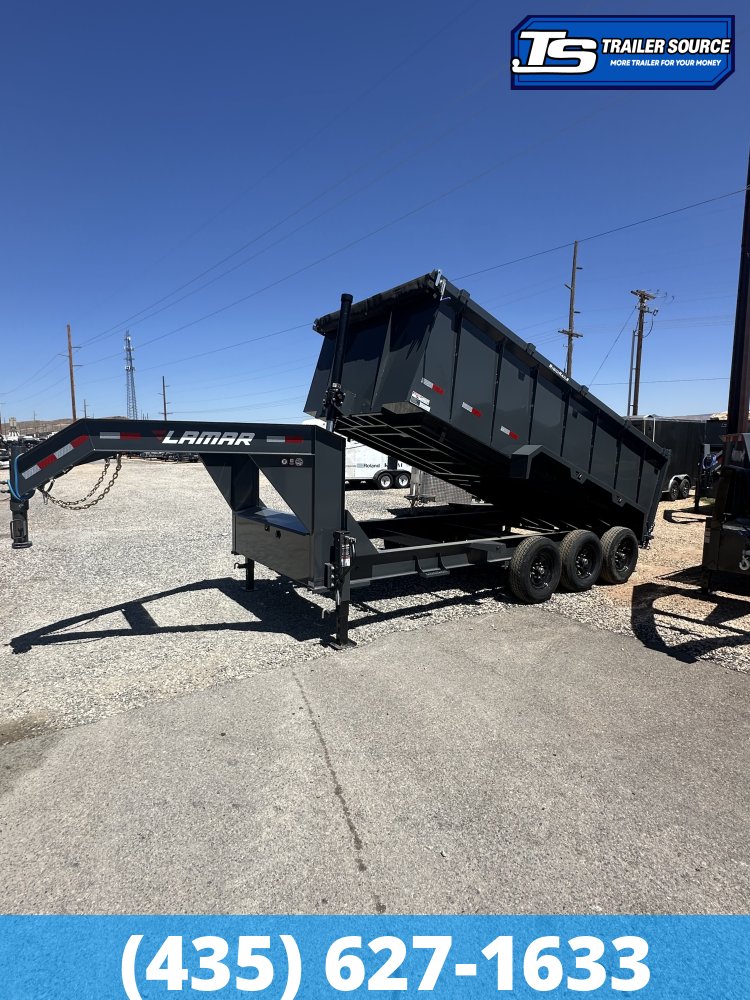 7x16 Lamar DT Gooseneck Dump Trailer - 48" Sides - 21K GVWR - Stabilizer Jacks, Telescopic