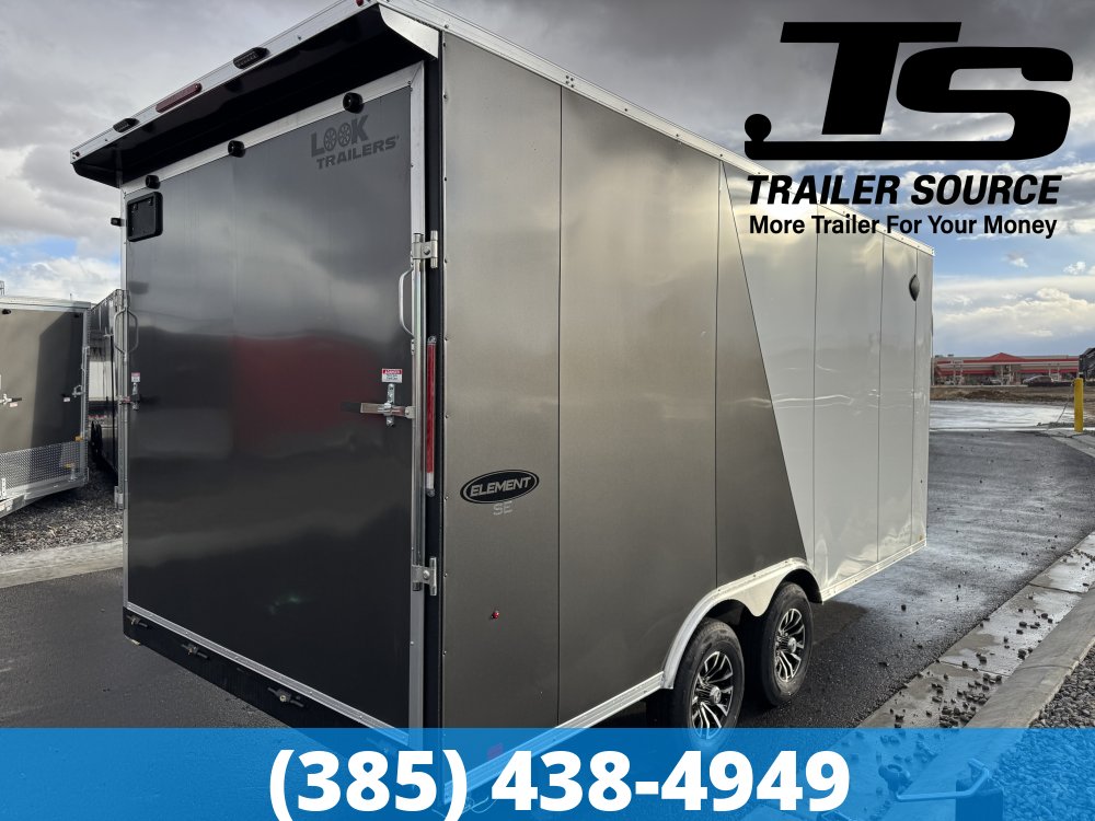 Look Element SE 8.5x18 ft Enclosed Car Hauler Trailer 7'6" 10K GVWR Alloy Wheels, Drive Over Wheel Boxes, Rear Spoiler w/ Load Lights, Spare Mount, Straight Axles