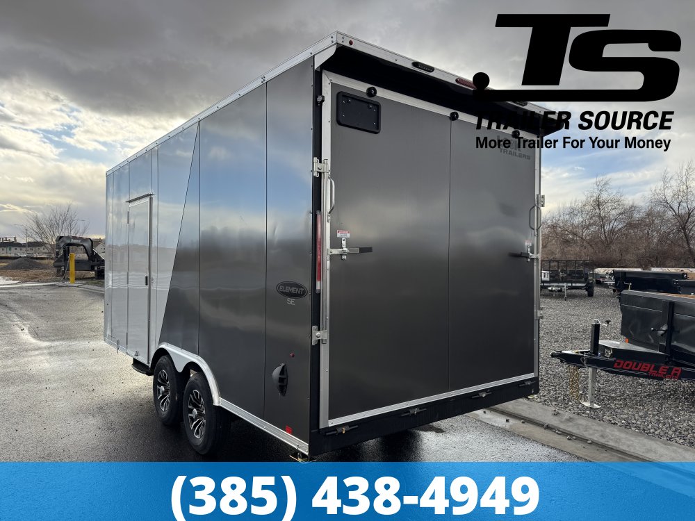 Look Element SE 8.5x18 ft Enclosed Car Hauler Trailer 7'6" 10K GVWR Alloy Wheels, Drive Over Wheel Boxes, Rear Spoiler w/ Load Lights, Spare Mount, Straight Axles
